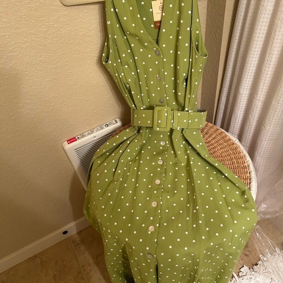 Coldwater Creek Lime Green Polka Dot Dress - Picture 9 of 10